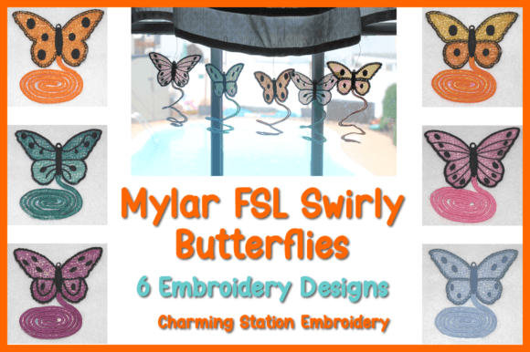 Mylar Swirly Butterflies Embroidery